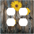 Rustic Barn Sunflower Wooden Daisy Flower Plank Outlet Covers 2 Gang Double Duplex Decorative Light Switch Covers Electrical Wallplates Socket Faceplate for Farmhouse Home Decor
