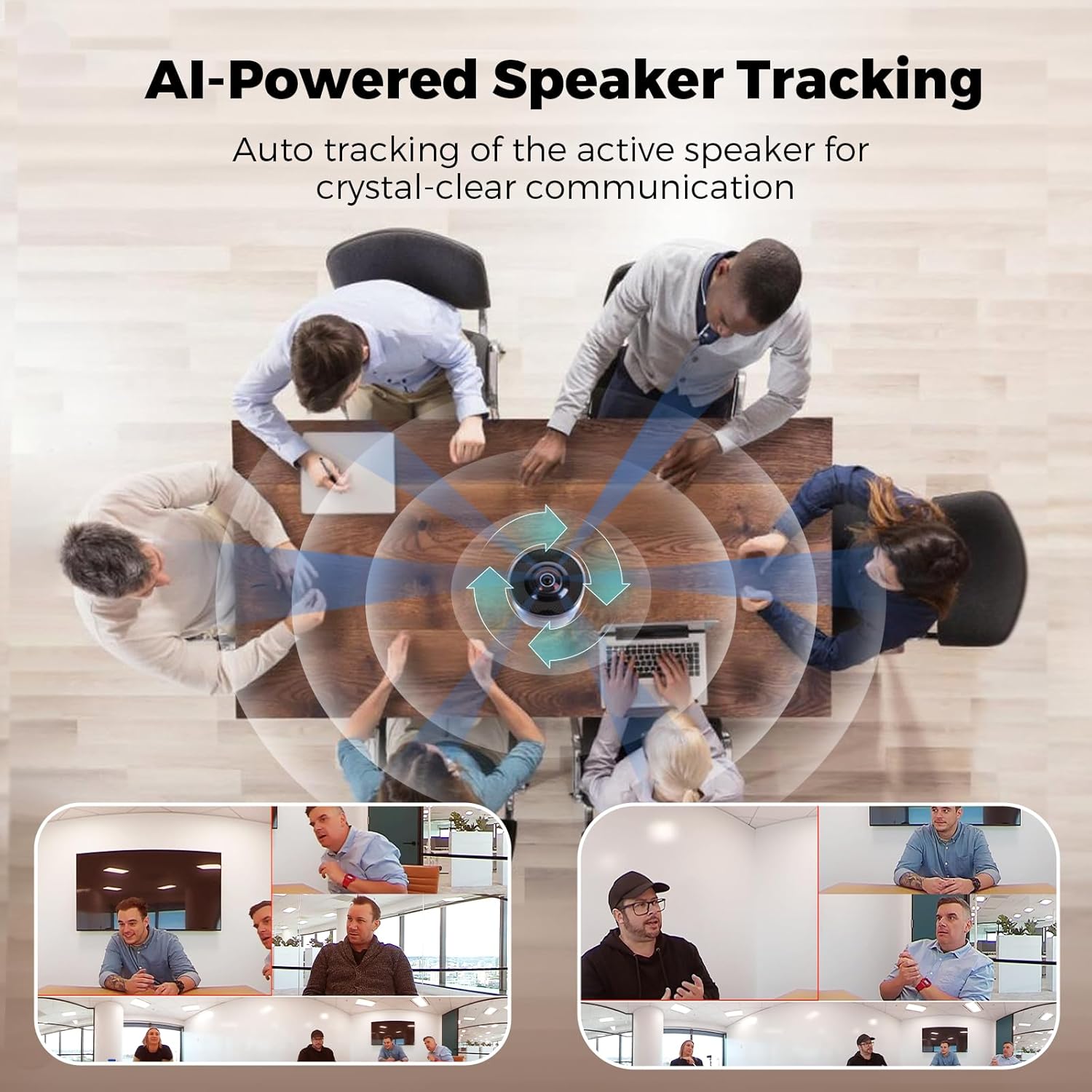 Camera 360, 4K Video Conference Room Camera System, Webcam, AI Driven Speaker Tracking, Noise Cancellation, Works with Zoom, Google Meet, Teams and More, 15 ft Mic Pickup, PANA 5ft USB Cable