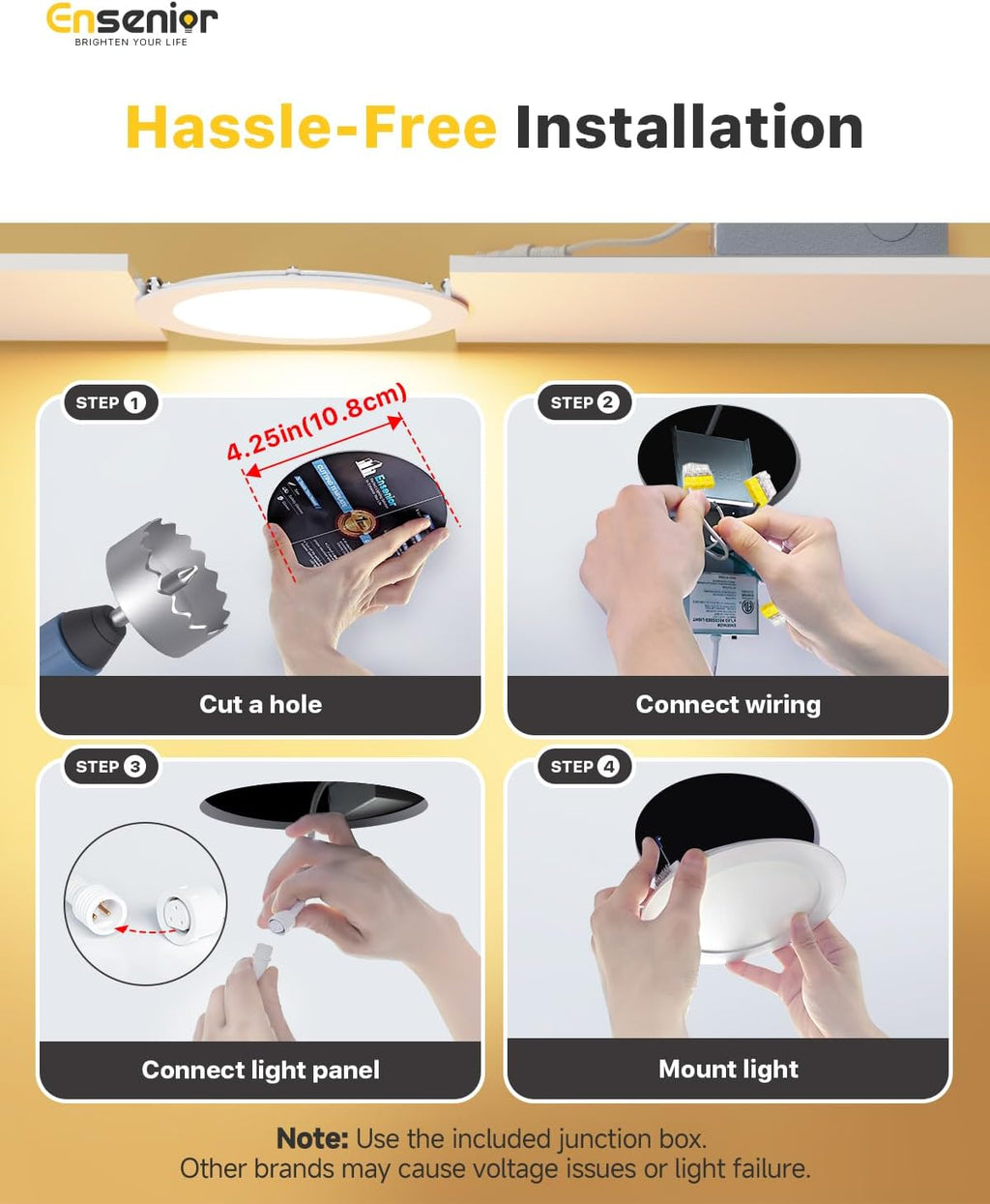 Ensenior 12 Pack 4 Inch LED Recessed Ceiling Light, Dimmable, 2700K-5000K 5CCT, 750LM 9W 120V, High Brightness Canless Wafer Downlight - ETL&FCC&IC