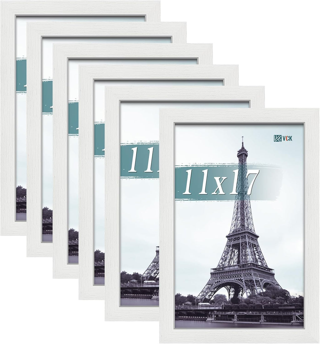 VCK 11x17 Picture Frames white Set of 6, Wide Border Wood Poster Frame, Multi-Directional Display Family Photos, Office Prints, Studio/Gallery Artwork, Woodgrain Series, Wall Hanging