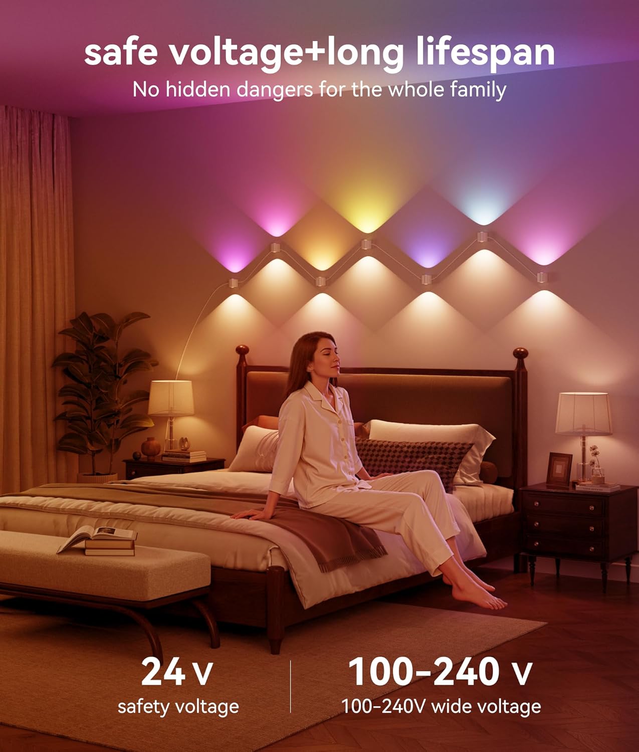 12 Lamp RGBCW Indoor Wall Lights, Up Down Lighting Bedroom Wall Sconces, Music Sync, DIY Styling White Color Changing Wall Lamps For Living room, Party, Home Decor, Compatible Alexa/Google Assistant