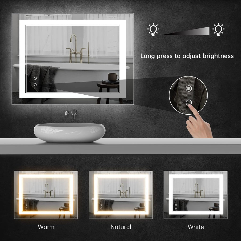 55" x 32" LED Bathroom Mirror LED Wall-Mounted Anti-Fog Mirror Mirror with Lights LED Vanity Mirror Dimmable Lighted Mirrors