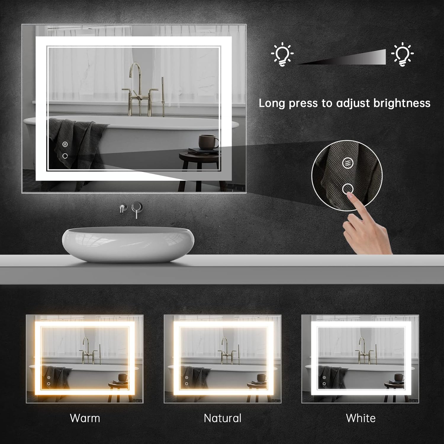 55" x 32" LED Bathroom Mirror LED Wall-Mounted Anti-Fog Mirror Mirror with Lights LED Vanity Mirror Dimmable Lighted Mirrors