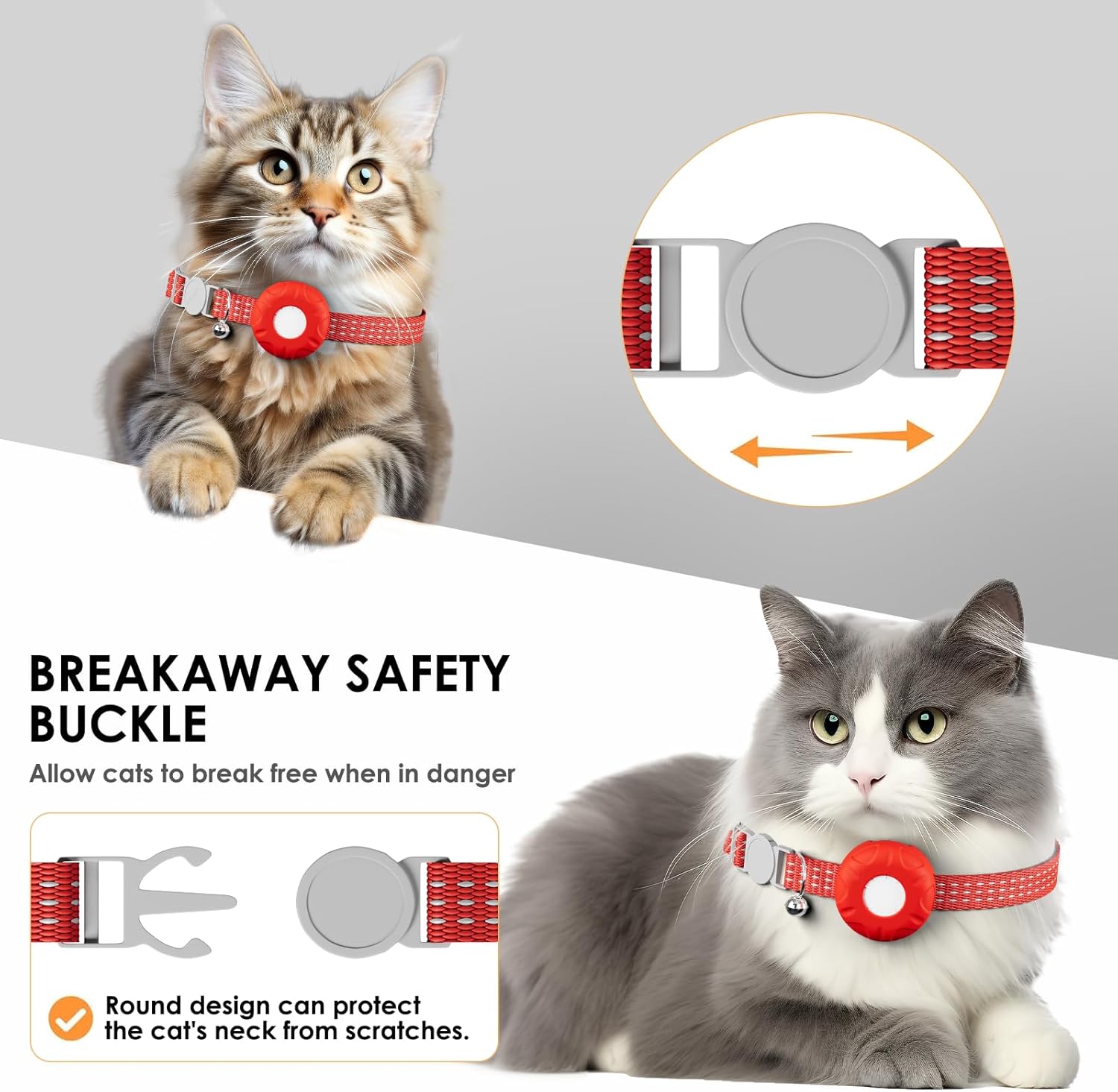 Cat GPS Tracker, Waterproof Pet Tracker for Cats, Compatible with Apple Find My App (Only iOS), Cat Tracker Collar with Safety Elastic Buckle, Works with Any Collar, No Monthly Fee, Red
