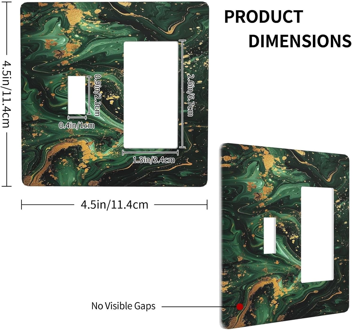 Green/Gold Modern Abstract Luxury Marble 2 Gang Combo 1 Toggle 1 Rcoker Light Switch Covers Decorative Switch Plates Electrical Switch Plates and Outlet Covers for Home Art Decor 4.5 X 4.5 IN