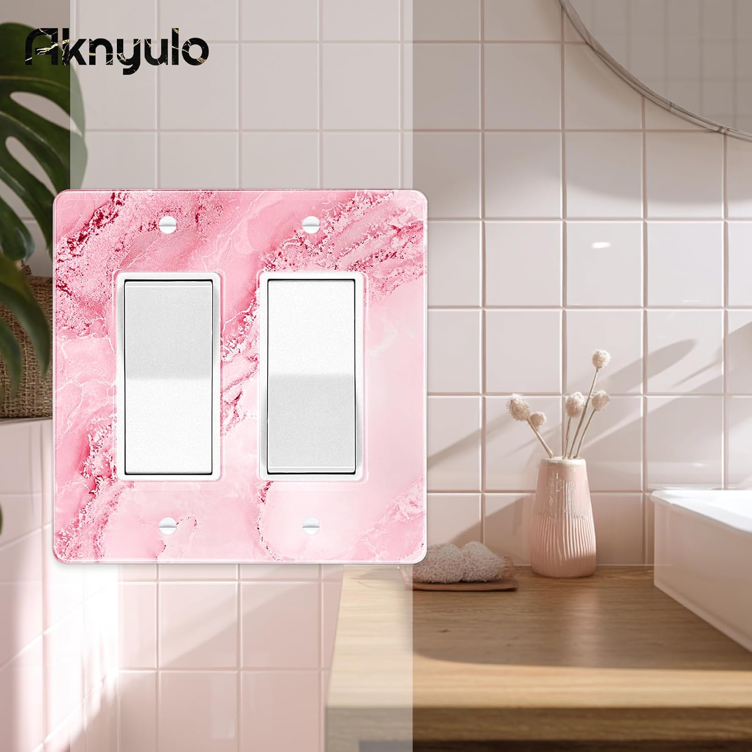 Abstract Pink Marble Design Acrylic Outlet Wall Plate Light Switch Cover Decorative Wall Plate 2 Gang