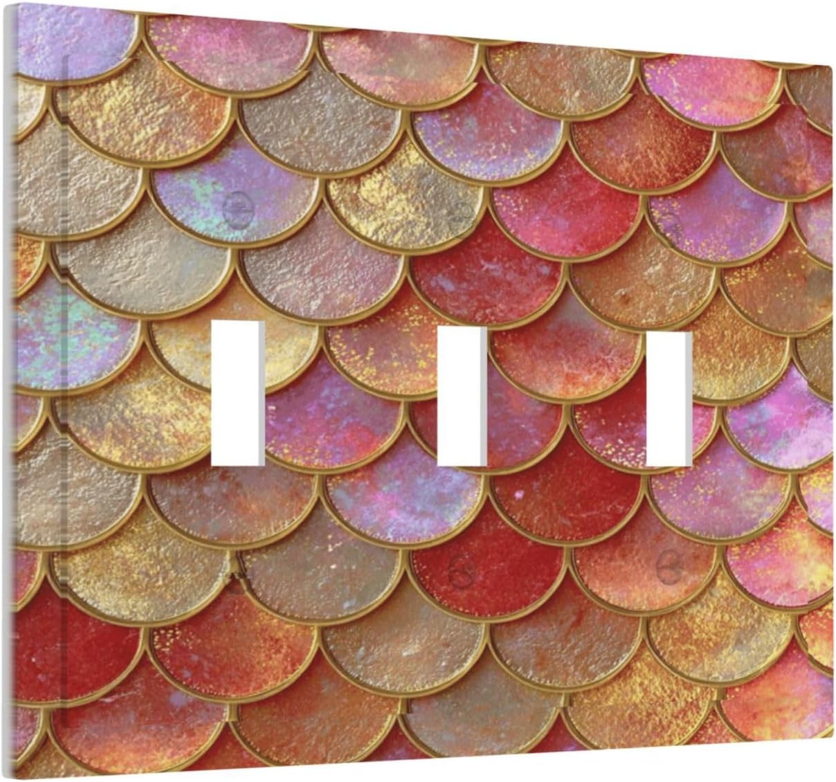 Mermaid Glitter Scale Rainbow Gold Fish Scales Decorative Switch Plates 3 Gang Wall Plate Triple Toggle Light Switch Cover Faceplate Electrical Wall Panels for Bed Room Home Decor