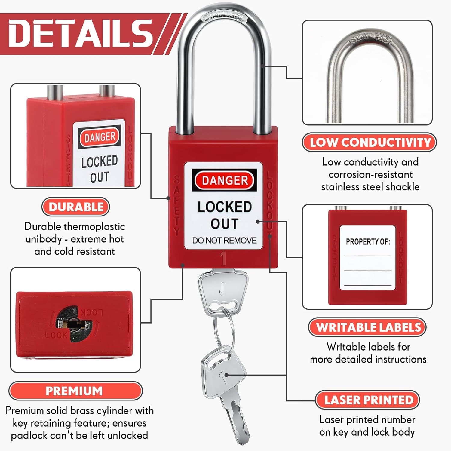 Landhoow 12 Set Lockout Tagout Locks and Keys Kit Loto Locks Different Safety Lock 2 Keys Per Lock Tag Out Padlocks for Electrical Lockout Tag Out Stations and Devices Kits (Red)
