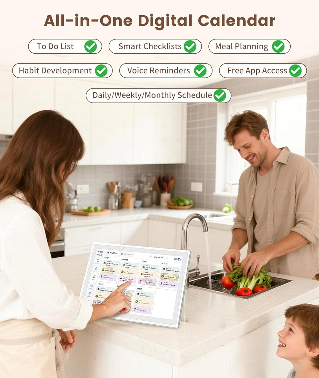 Ringco 10.1" Digital Calendar & Smart Touchscreen Planner, Electronic Calender with Chore Chart for Family Schedules & Meal Planning, Wall Mountable Digital Photo Frame, Christmas Gift Giving (White)