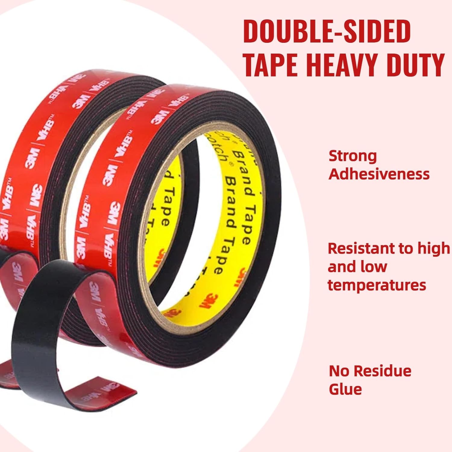 Double Sided Tape Heavy Duty, Adhesive Mounting Tape 1/4 in x 15.5 ft, Waterproof and Temperature Resistant Adhesive Strip Tape for Indoor, Outdoor, Automotive Trim, Home Decor