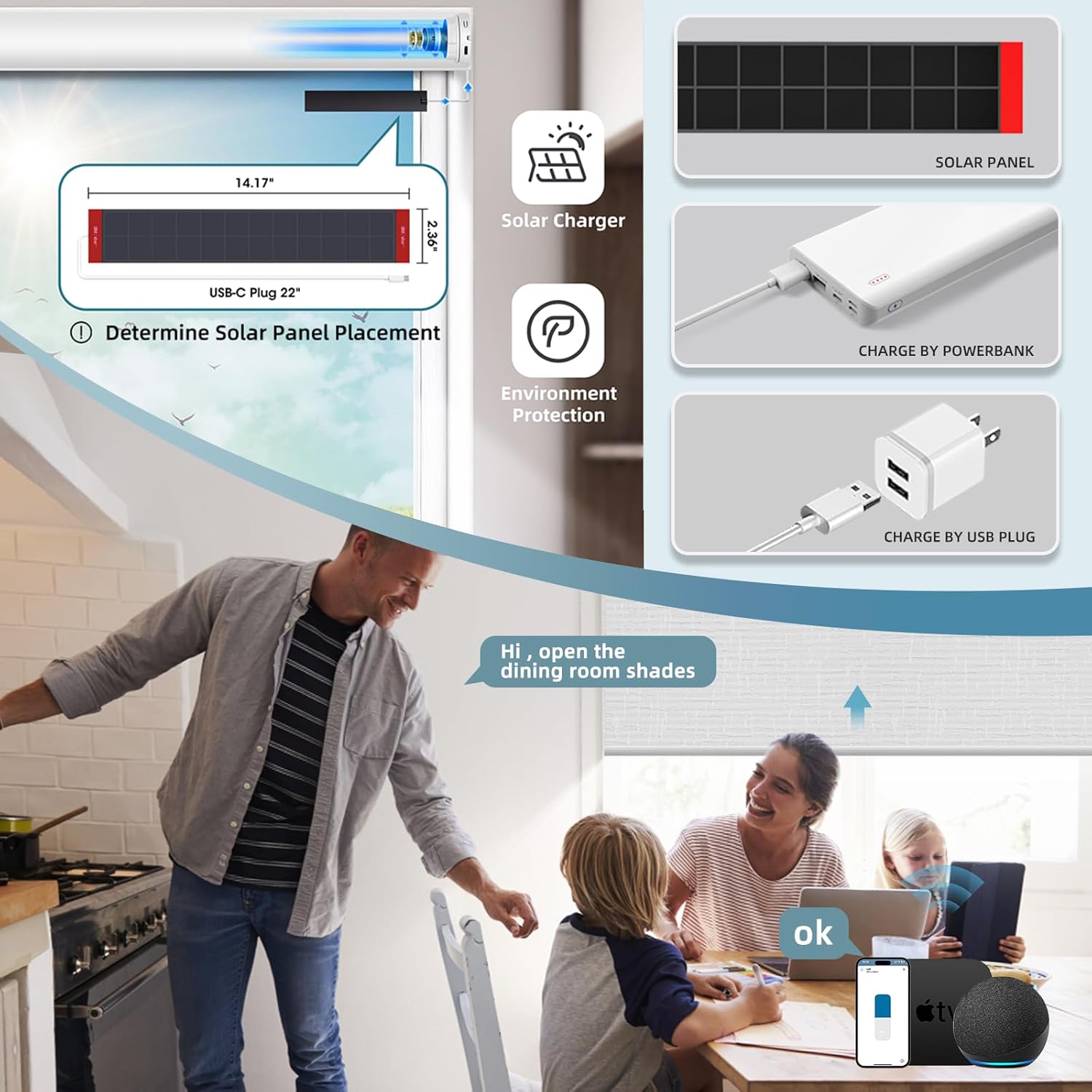 SmartWings Motorized Roller Shades Work with Homekit, Alexa Google, 100% Blackout Smart Blinds for Windows, Cordless Remote Control Window Shades, Safari White, Customized Size
