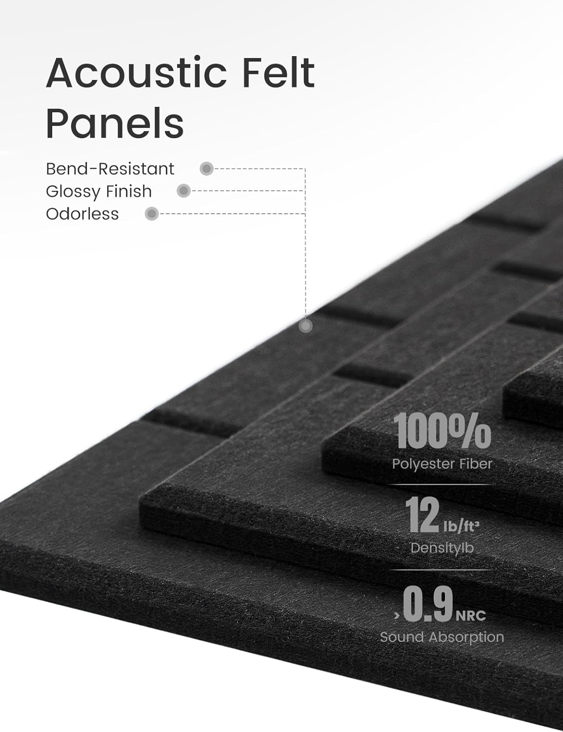 Felt Bulletin Board Tiles Large 48" x 36" Cork Board Alternative-12 Pack with 70 Adhesive Tabs, Thick Slat Wall Panels for Office Decor, Push Pin Board Wall Organizer Alternative -Black