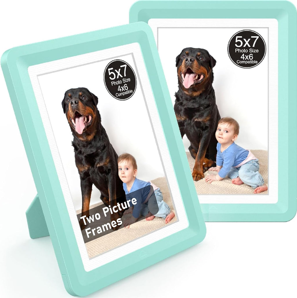 Green 5x7 Picture Frame with Acrylic Front 2 Pack, ABS Frame for 5x7 or 4x7 Photos, Shatterproof UV-Resistant Tabletop Photo Frame, Vertical/Horizontal Display for Home Décor