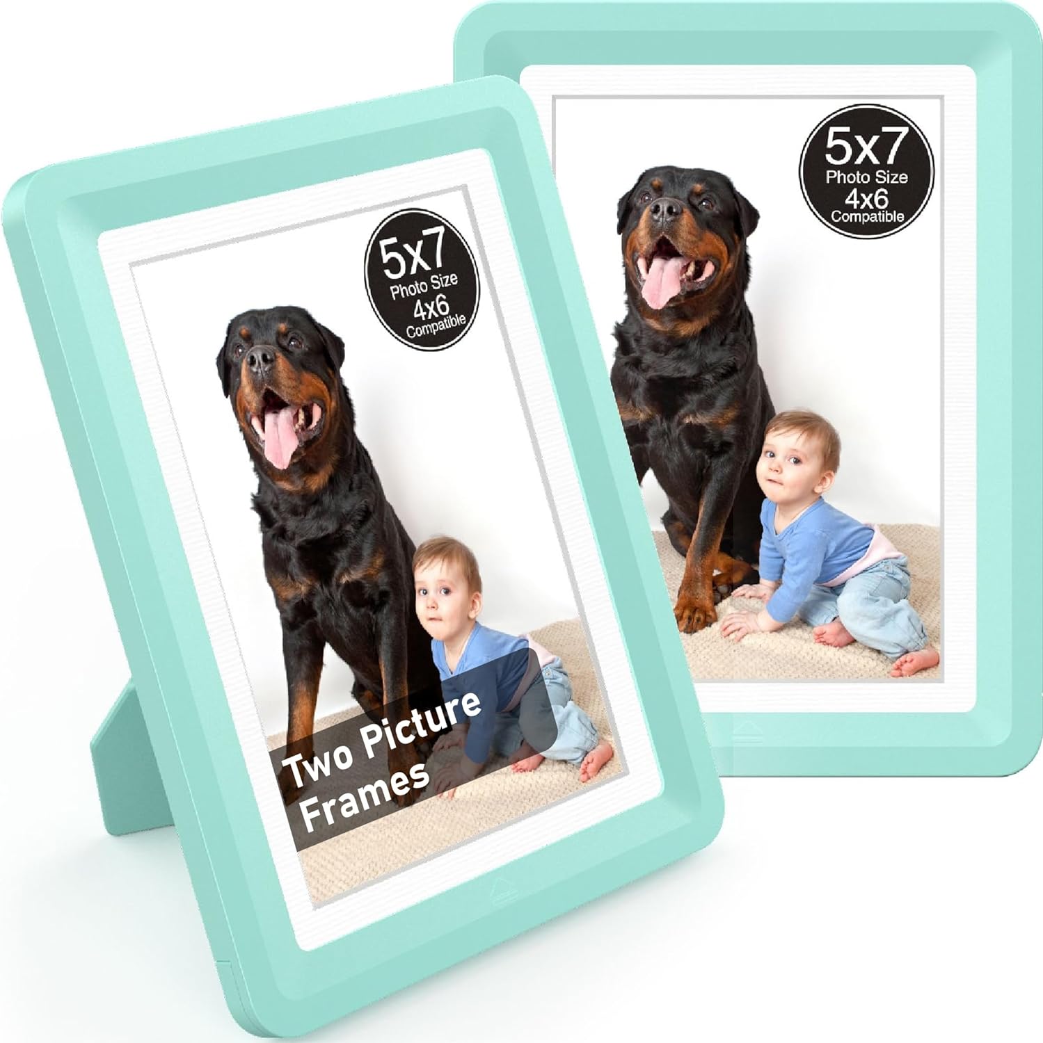 Green 5x7 Picture Frame with Acrylic Front 2 Pack, ABS Frame for 5x7 or 4x7 Photos, Shatterproof UV-Resistant Tabletop Photo Frame, Vertical/Horizontal Display for Home Décor