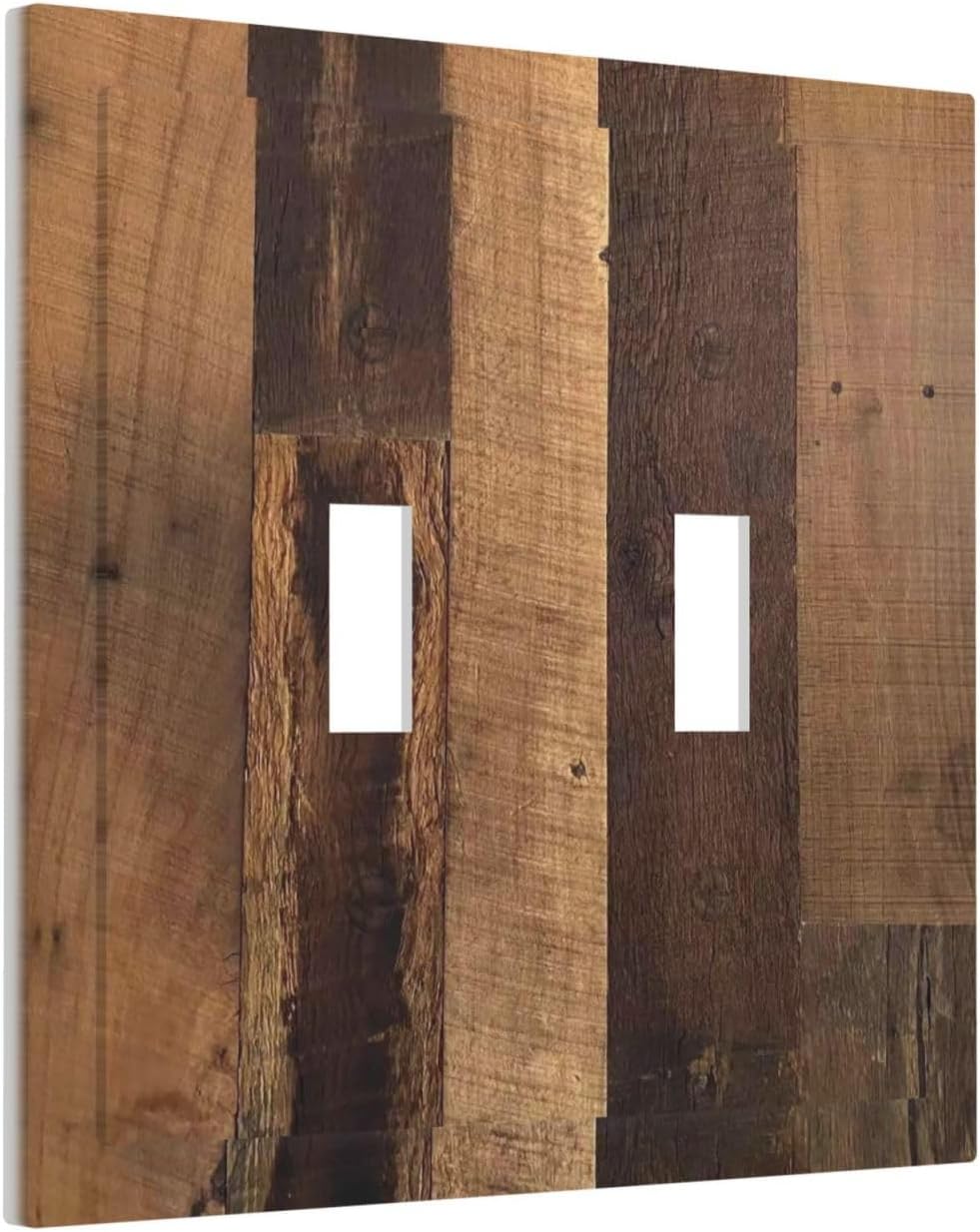 Rustic Brown Wood Vintage Wood Board Decorative Switch Plates 2 Gang Double Toggle Outlet Light Switch Cover Wall Plate Electrical Faceplate For Farmhouse Cabin Decor