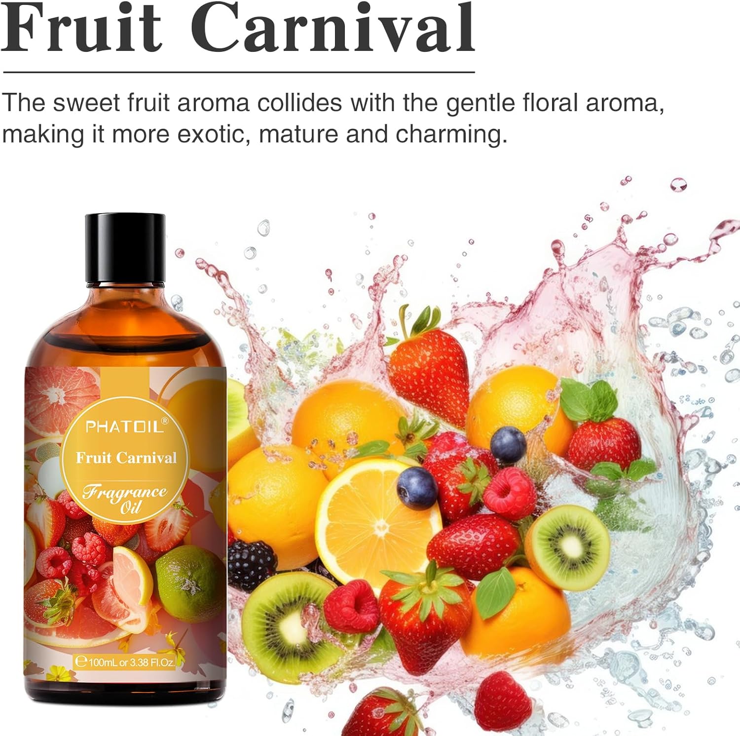 PHATOIL 3.38FL.OZ Fruit Carnival Fragrance Oils for Aromatherapy, Essential Oils for Diffusers for Home, Perfect for Diffuser, Yoga, Skin Care, DIY Candle and Soap Making - 100ml