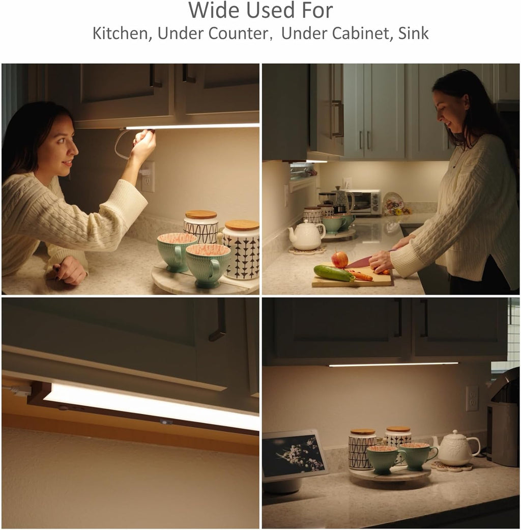 LED Under Cabinet Lighting Motion Sensored Hardwired with Built-in Dimmer, 24 Inch 12W Dimmable 5 Color 2700/3000/3500/4000/5000K, Linkable Eyes Care for Kitchen, Counter, ETL Listed, Bronze