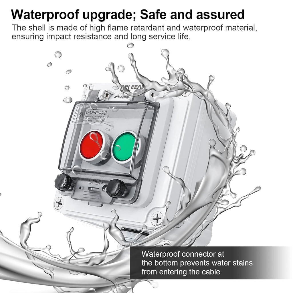 IP67 Button Switch Outdoor Waterproof Box 2 Green and Red Push Button Emergency Button with Protective Cover Anti-misoperation Switch(AC/DC 6A-110V/3A-240V/2.5A-380V)