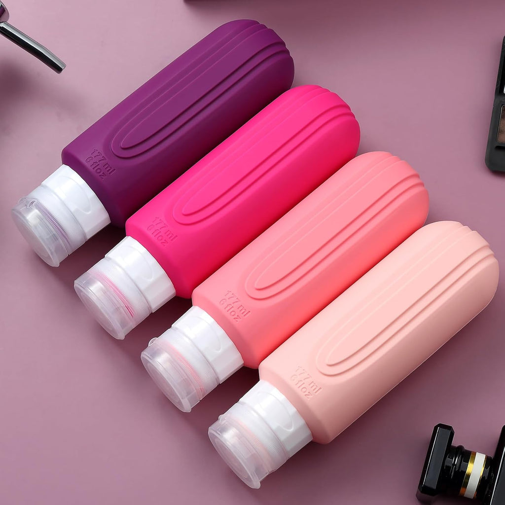 Travel Bottles for Toiletries, Large 6oz Oversize Containers, BPA Free Leak Proof Tubs Refillable Liquid Traveler Accessories with Toiletry Bag for Cometic Shampoo and Lotion Soap (4 Pack)