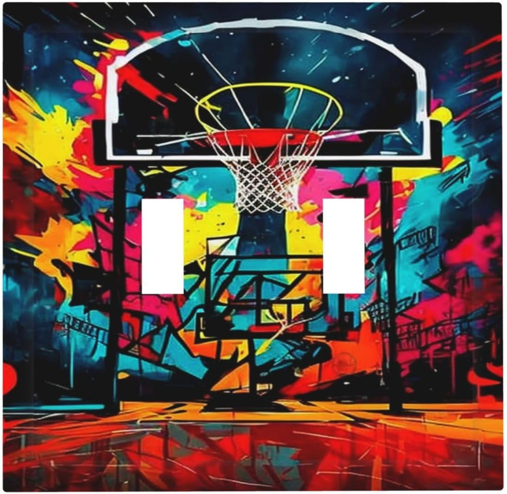 Colorful Graffiti Basketball Sport Basket Hippie Double Toggle Light Switch Covers 2 Gang Wall Plate Dual Decorative Switchplate Electrical Faceplate for Country Bathroom Bedroom Decor