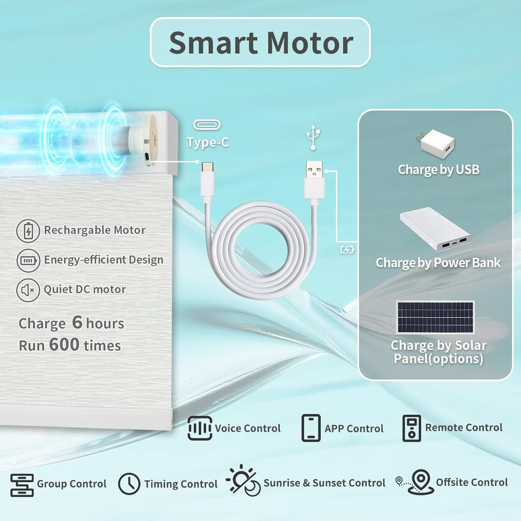 Motorized Blinds with Remote Custom Size Blackout Smart Roller Shades Compatible with Alexa Google, Electric Blinds for Windows