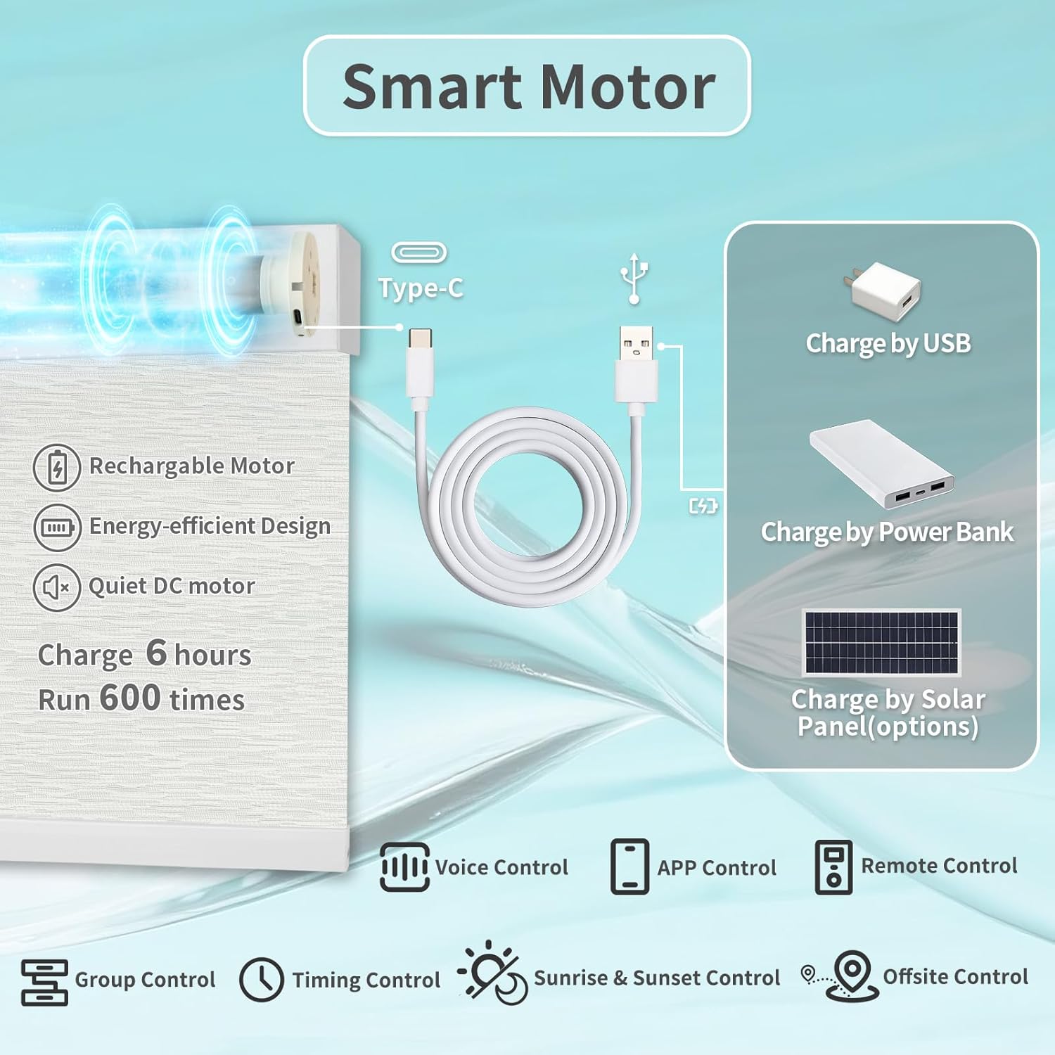 Motorized Blinds with Remote Custom Size Blackout Smart Roller Shades Compatible with Alexa Google, Electric Blinds for Windows