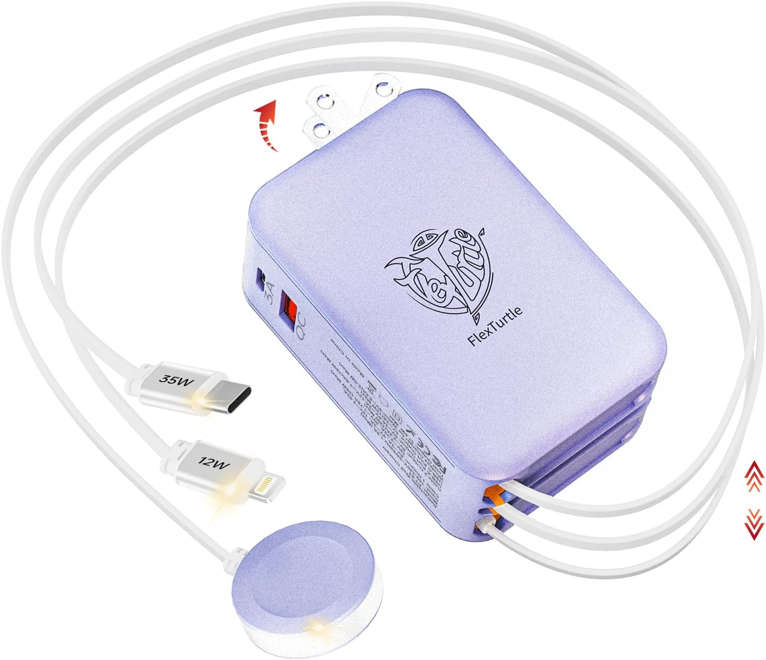 Retractable Apple Watch Charger, 5 in 1 Travel Charging Station for Apple Devices, Retractable Chargers for Multiple Devices with Multi Charging Cable, Charger Block for Apple Gear (Purple)