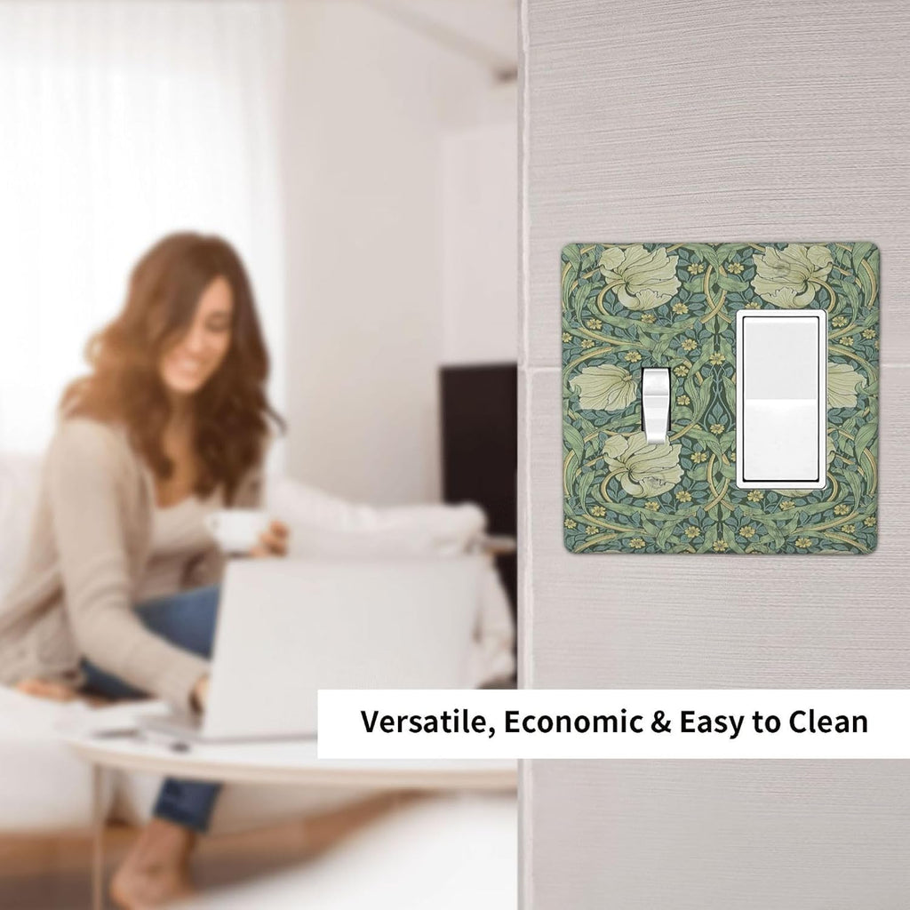 Outlet Covers Vintage Floral Plant Sage Green William Morris 1 Toggle 1 Rocker Combination Decorative Wall Plate Light Switch Cover Plate Electrical Switch Plates for Bedroom Home Decor