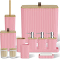 Bathroom Accessory Set - Pink Bathroom Set, 12PC Bathroom Accessories Set, Pink Bathroom Accessories Set, Mini Trash Can, Toilet Brush, Trash Can & Soap Dispenser