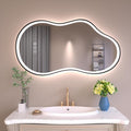 WTTY LED Irregular Bathroom Mirror 26x46 Inch with Front & Back Lights - Asymmetrical Design, Anti-Fog, Dimmable 3 Color Temperatures, Shatterproof Glass, Horizontal or Vertical Mount (Black Frame)