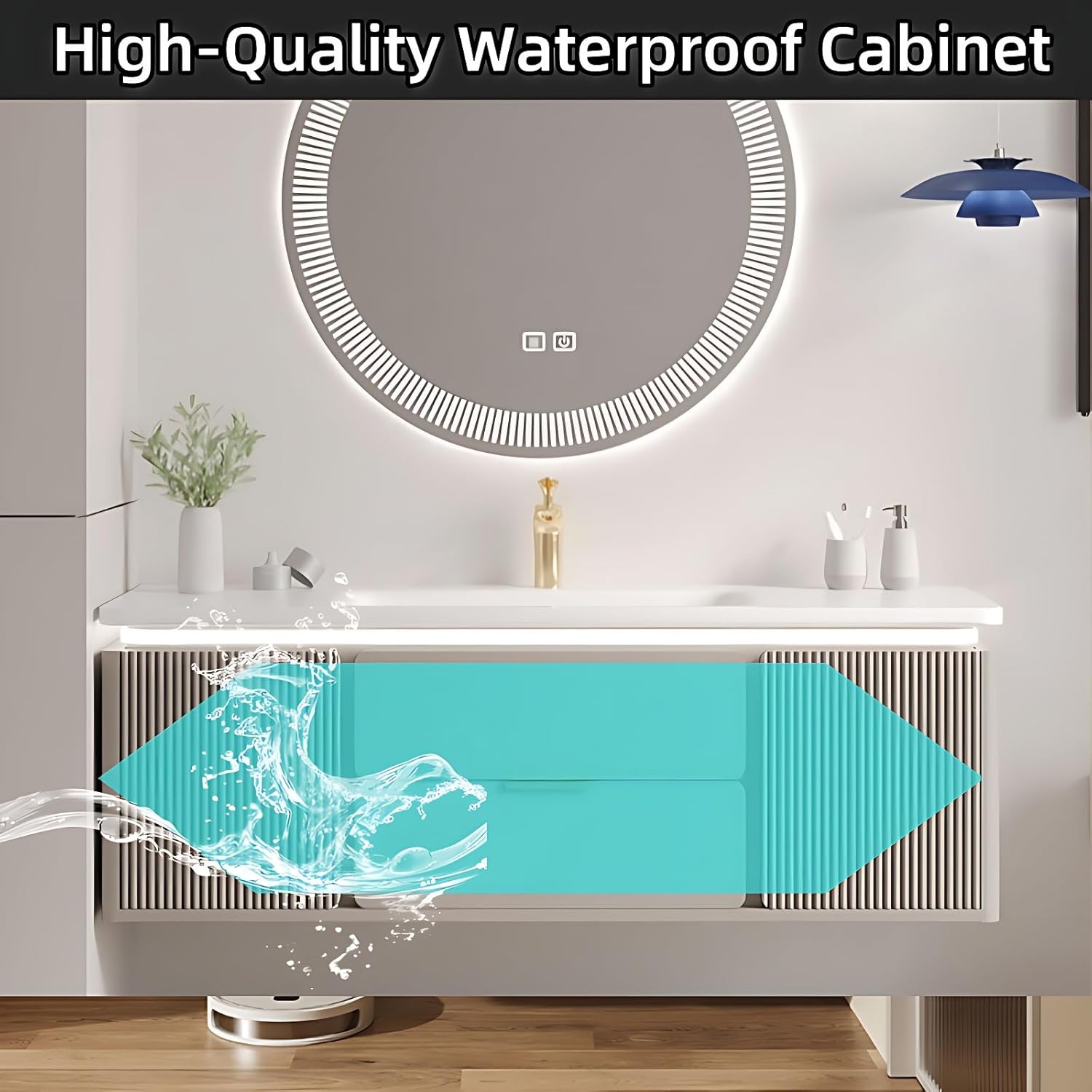 Modern Bathroom Vanity with Sink - Wall Mounted Vanity Cabinet with High-Definition Smart Storage Mirror, Time Display & LED Lights, Defogging | Bathroom Sink Cabinet (Mirror, 56in)
