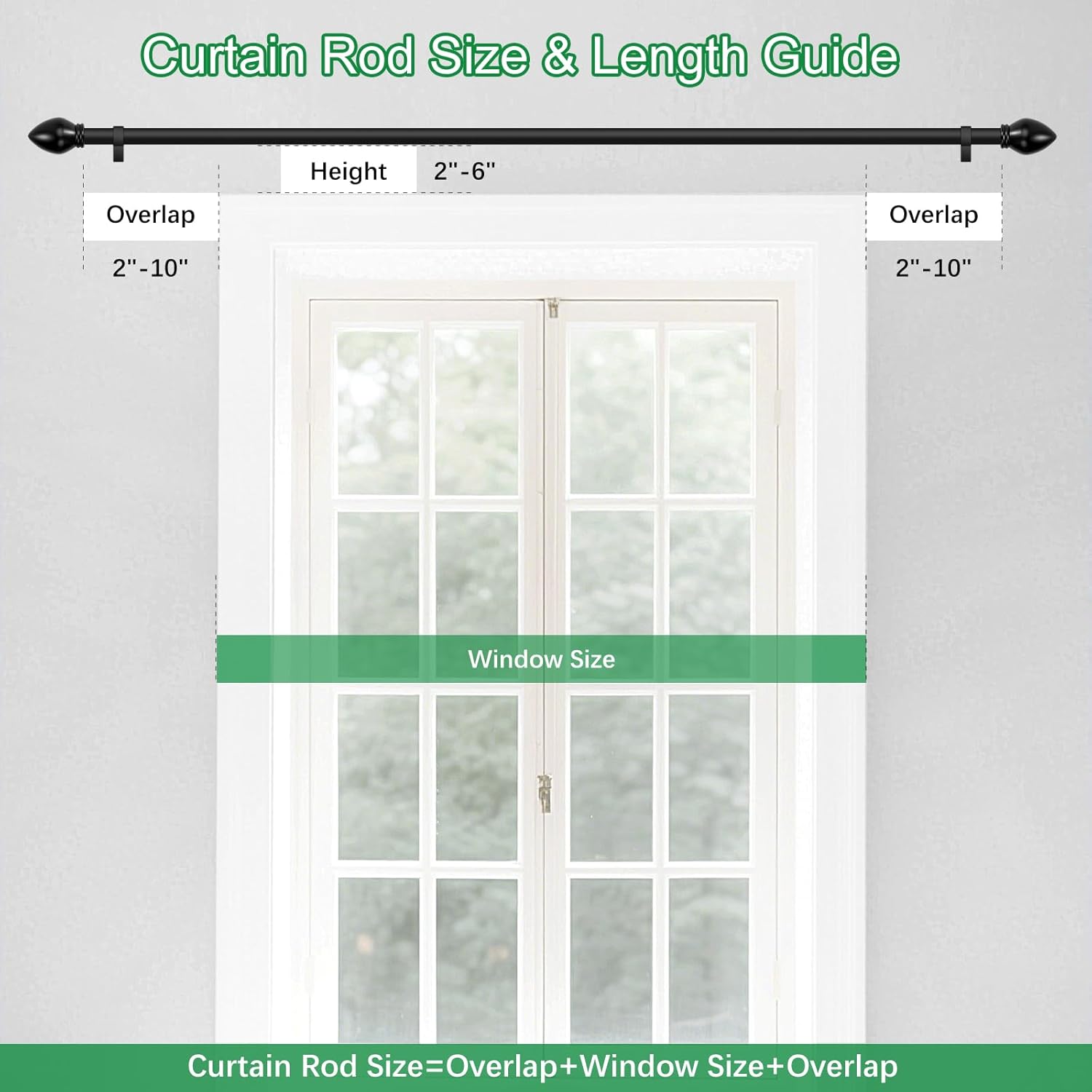 Curtain Rods for Windows 16 to 136 inches, Curtain Rod Max Adjustable Length to 146 in, Drapery Rod 1 inch Diameter with Modern Knobs Finials (Black, 16" to 136" - Set of 1)