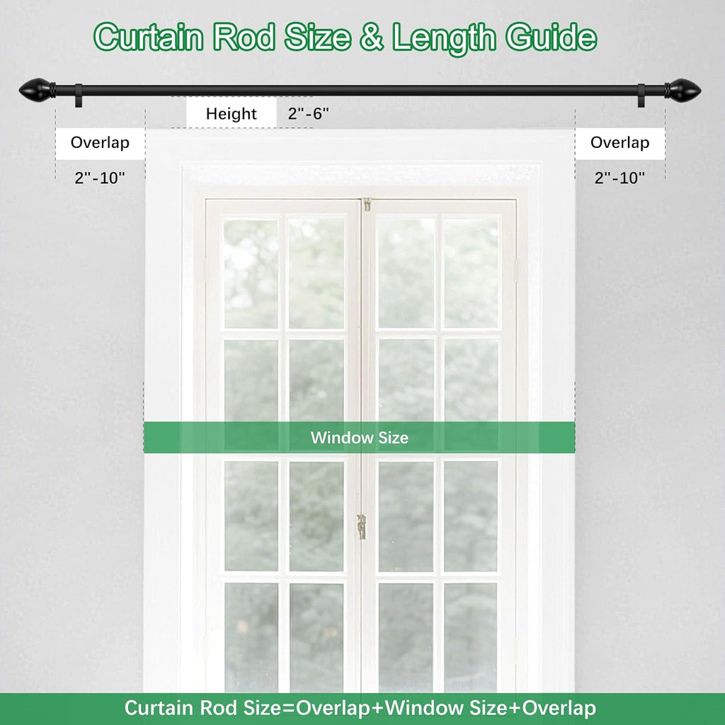 Curtain Rods for Windows 16 to 136 inches, Curtain Rod Max Adjustable Length to 146 in, Drapery Rod 1 inch Diameter with Modern Knobs Finials (Black, 16" to 136" - Set of 2)