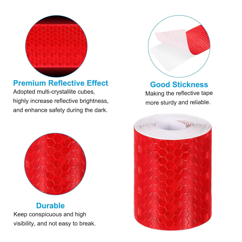 PATIKIL 2 Inch x 10 ft Reflective Tape, 1 Roll Waterproof Self Adhesive High Visibility Caution Warning Safety Tape Reflector with Scraper for Trucks Trailers Cars, Red
