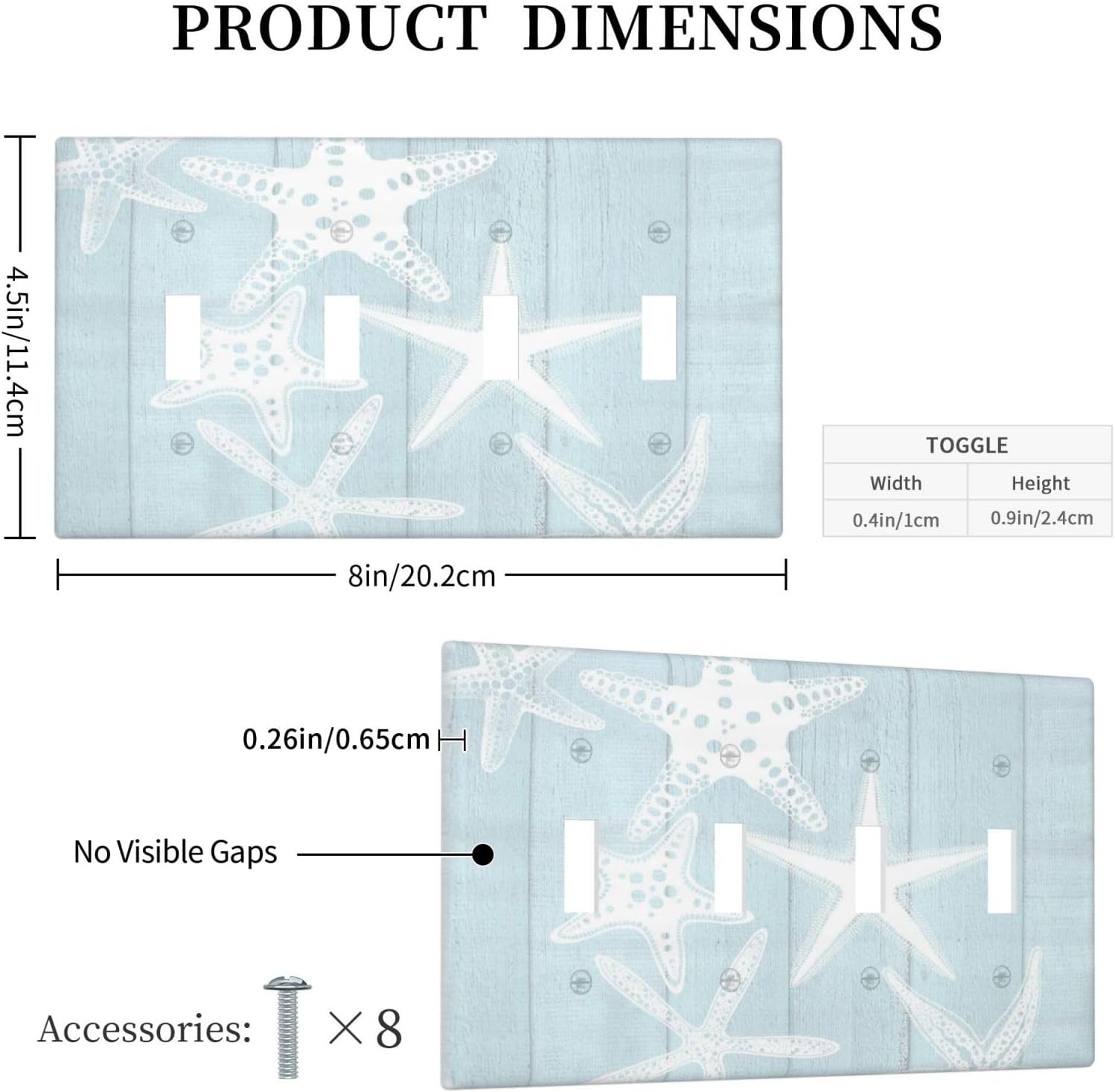 Beach Starfish Vintage Wood Rustic Country Ocean Light Switch Covers Quad Toggle Electrical Faceplate 4 Gang Wall Plate Decorative Switch Plates Cover for Farmhouse Kids Room Decor
