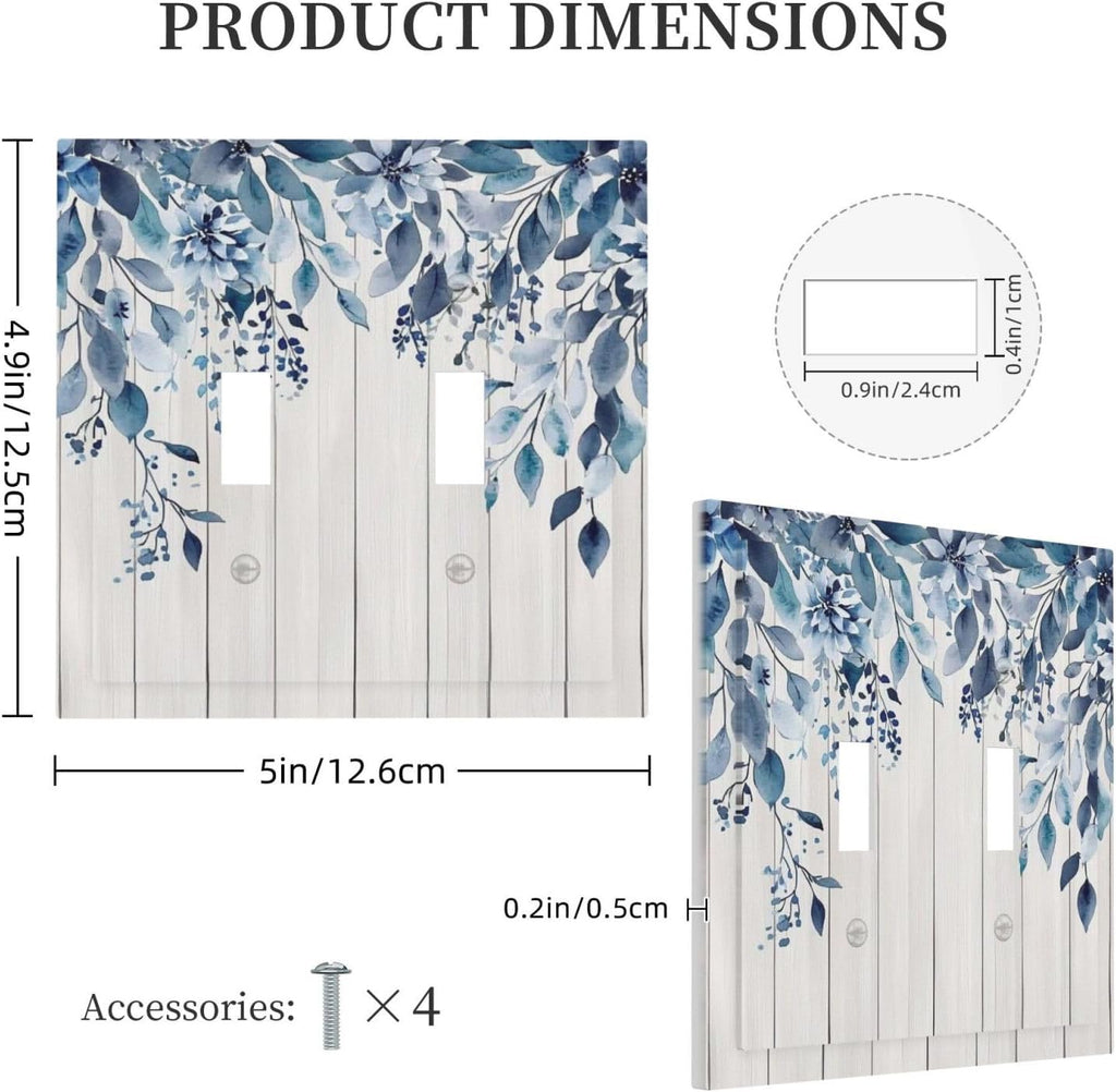 Eucalyptus Rustic Watercolor Plant Decorative Switch Plates 2 Gang Double Toggle Outlet Light Switch Cover Wall Plate Electrical Faceplate For Farmhouse Home Decor