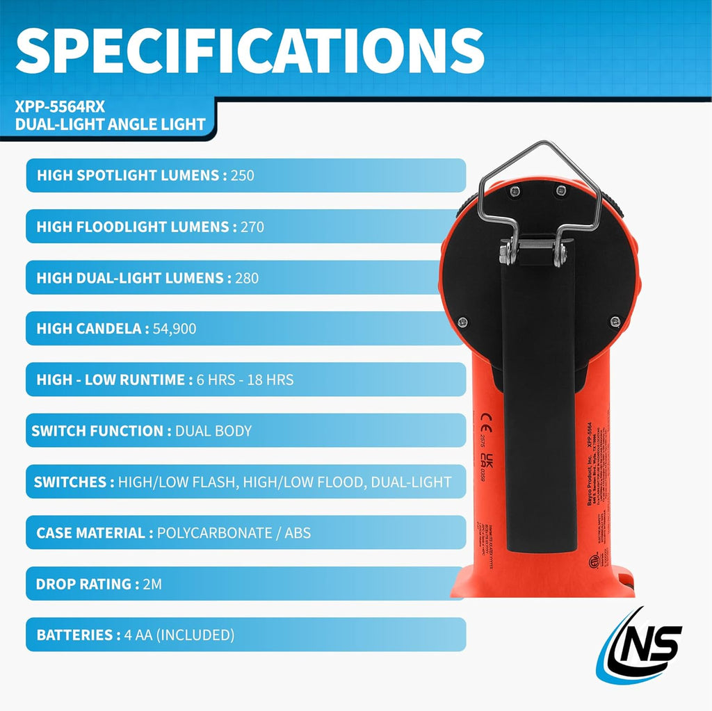 Nightstick XPP-5564 Intrant® Duo Intrinsically Safe Turbo Dual-Light Angle Light - 4 AA