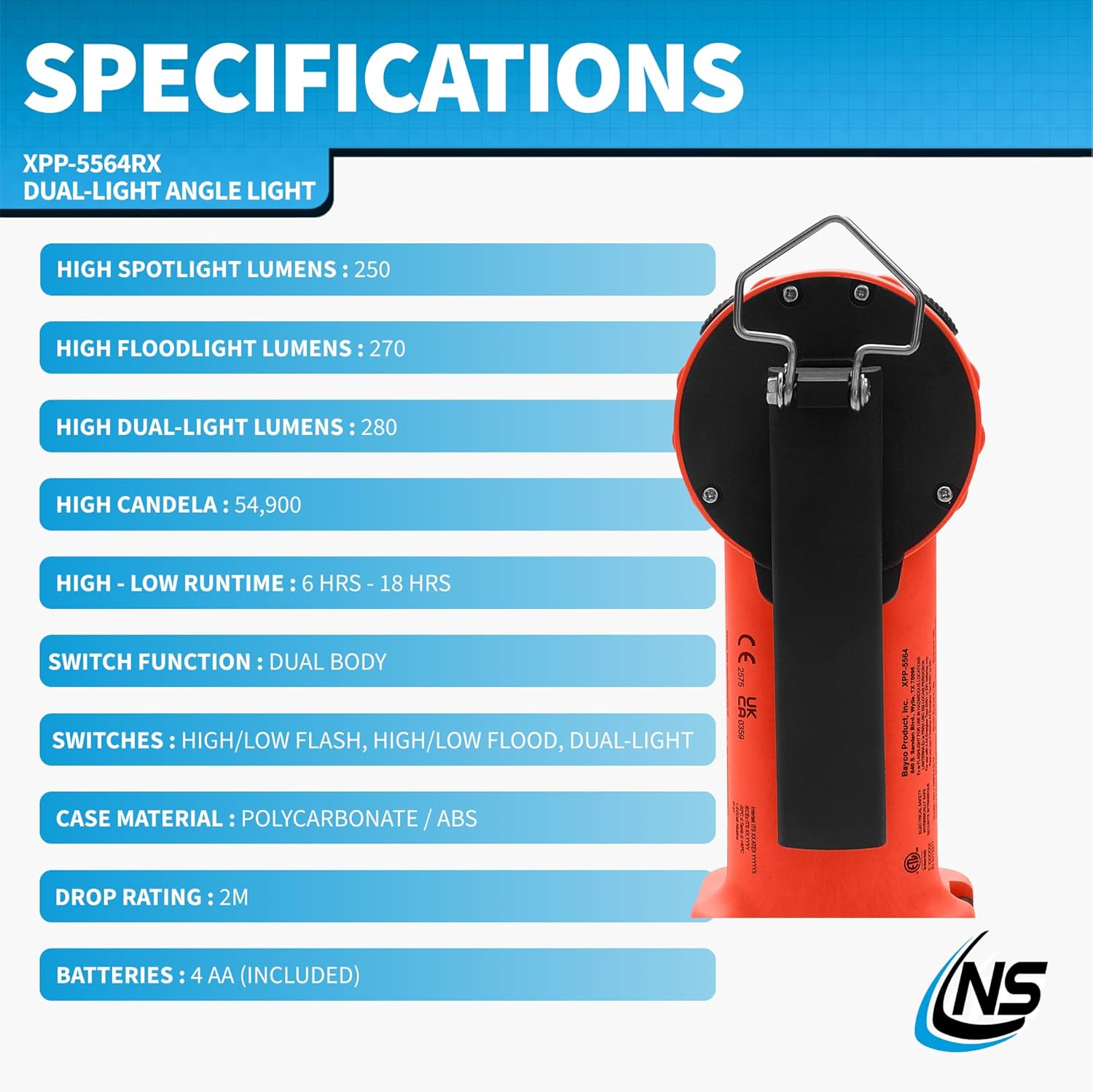 Nightstick XPP-5564 Intrant® Duo Intrinsically Safe Turbo Dual-Light Angle Light - 4 AA