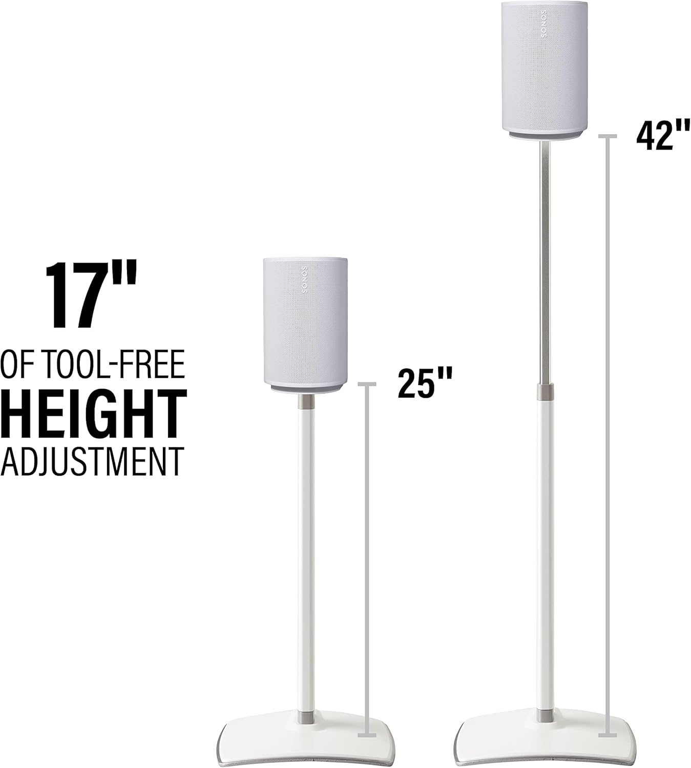 Sanus Speaker Stand for Sonos Era 100 Speakers - Height Adjustable Single Stand w/Easy 3 Step Install - Includes Rubber Feet & Carpet Spikes - White