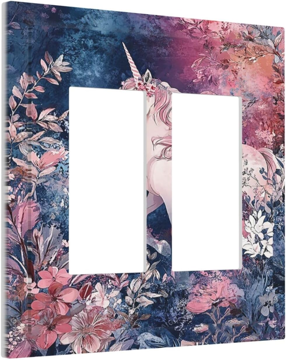 Decorative Outlet Covers Fantastic Pink Unicorn Wildflower Forest 2 Gang Double Rocker Light Switch Cover Plate Electrical Switch Plate Cover Decorate GFCI Wall Plate for Bedroom Kids room Decor