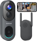 BOTSLAB 5MP Wireless Video Doorbell Camera,180° Head-to-Toe View, AI Motion Detection, VR Mode, Battery or Wired Powered, Easy Installation, Weatherproof, No Monthly Fee, 2.4GHz WiFi