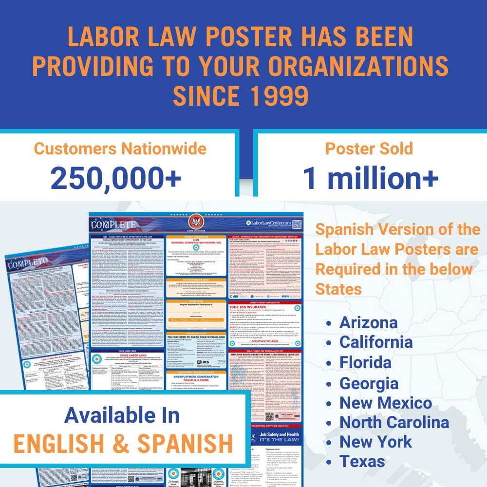 New Mexico Labor Law Poster 2025- State, Federal, OSHA Compliant - Workplace Required Posting for Employees - Spanish OSHA Poster - UV Laminated Waterproof - 26” x 39.5” - Spanish