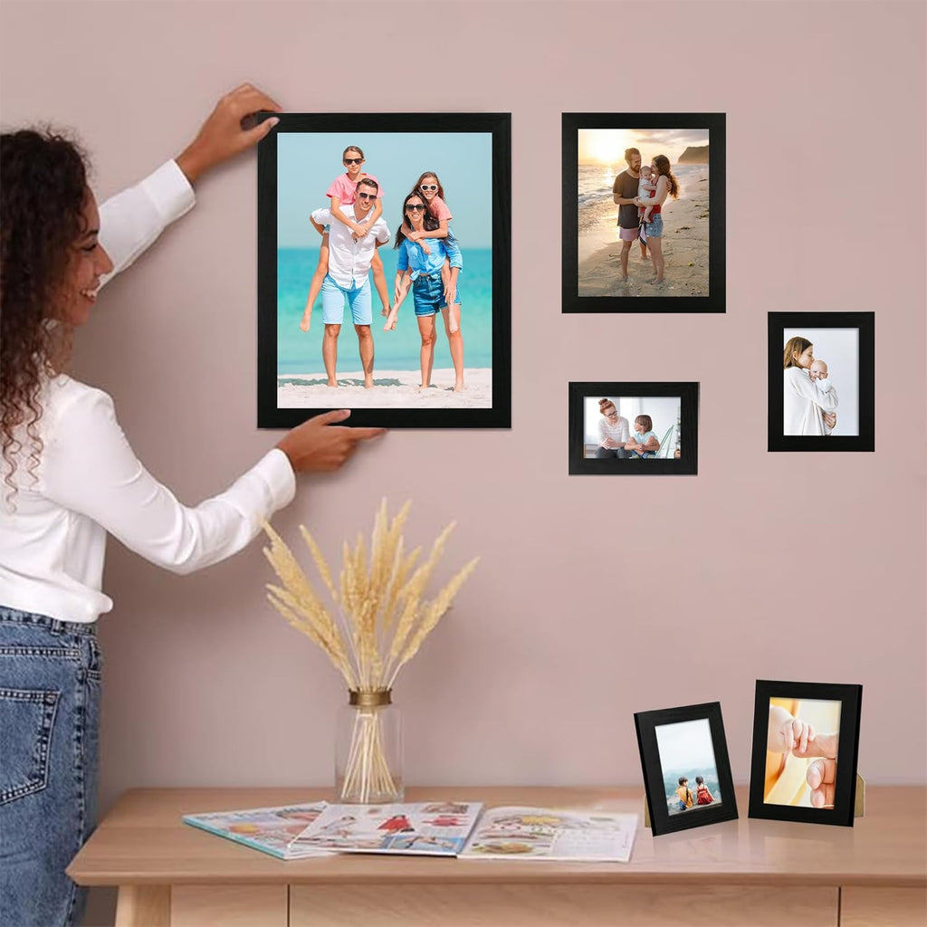 iRahmen 8x10 Picture Frame Set of 4, Black Wooden Frame with High Definition Glass, 8 x 10 Photo Frames for Tabletop Display and Wall Mounting