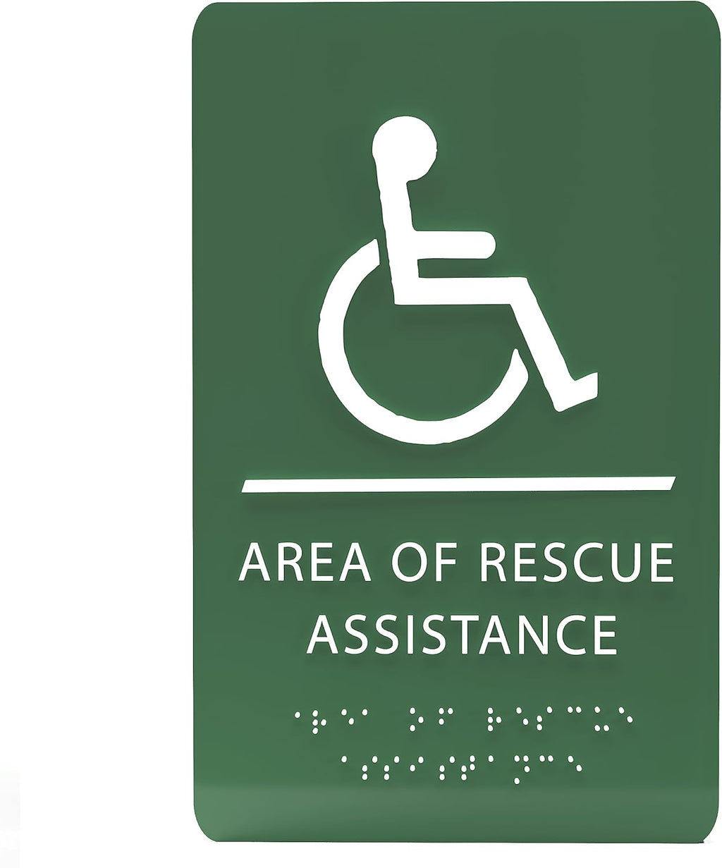 6" X9" Area of Rescue Assistance Sign - ADA Compliant Tactile Graphics Grade 2 Braille Text Signs| Sign for Shopping Malls, Offices, Hotels, Schools, Apartments, and Restaurants
