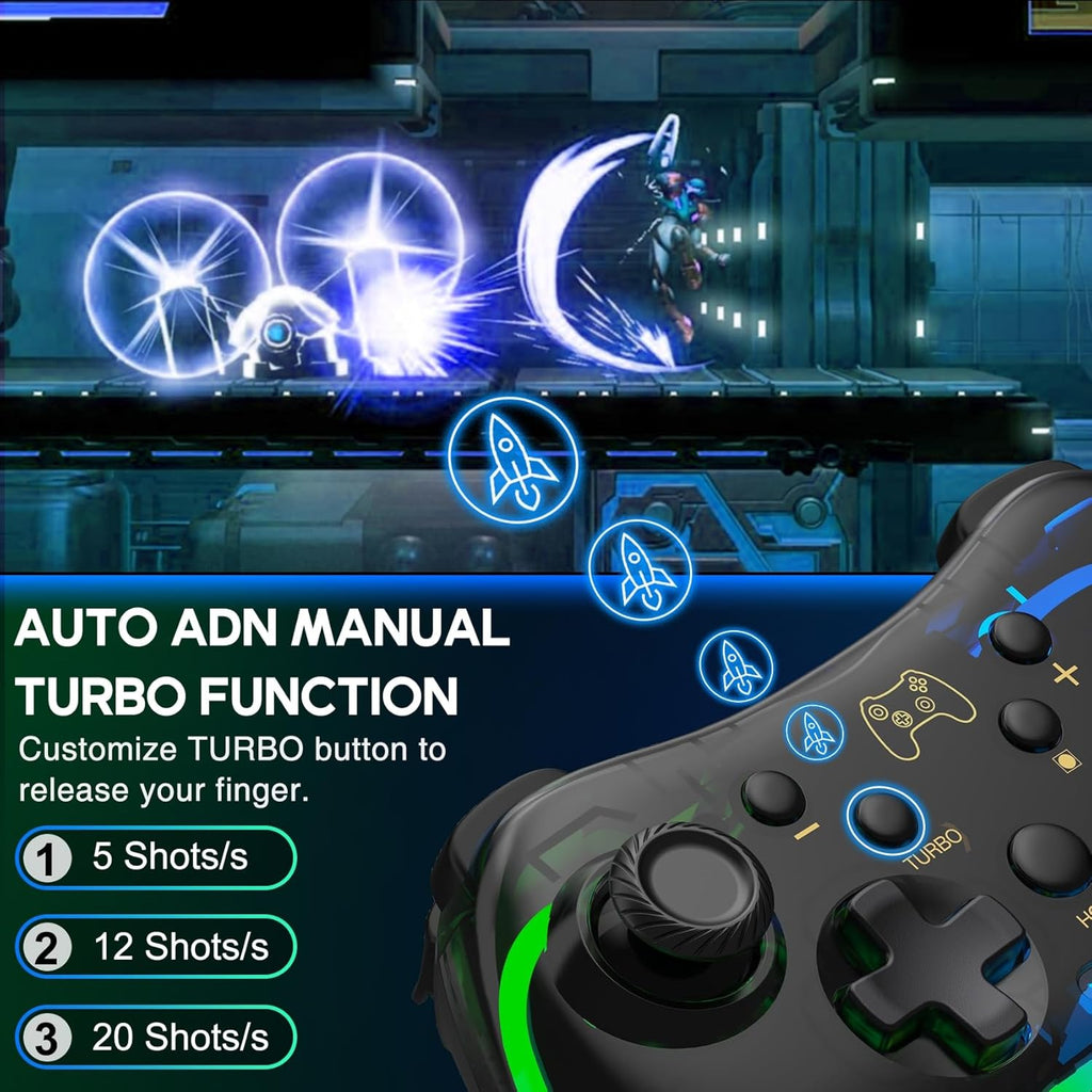 ELISWEEN Switch Controller for Nintendo Switch/Switch 2/OLED/Lite, Replacement for Nintendo Switch Pro Controller Support PC & Android/iOS with Cool Light, Wireless Switch Controller with Turbo,Vibration