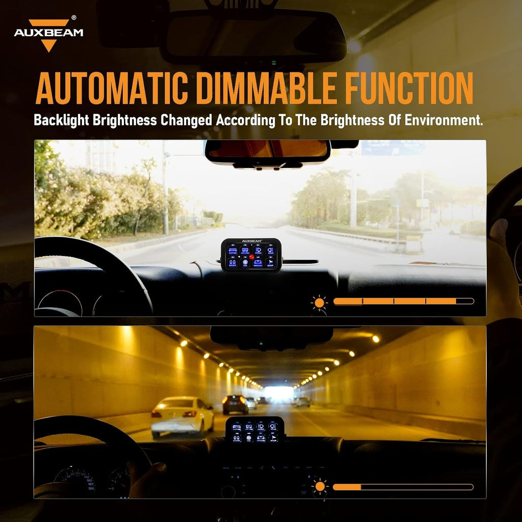 Auxbeam 8 Gang Switch Panel BB80 Universal Circuit Control Relay System Automatic Dimmable LED Switch Control Panel Switch Pod Touch Switch Box for Car Truck Offroad ATV SUV - Blue, 2 Years Warranty