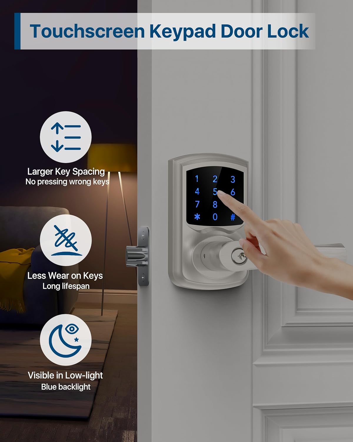HIDALIFE Keyless Entry Door Lock with Keypad and Handle for Front Doors, Touchscreen, Anti-peep Password, Auto-Locking, Satin Nickel 4 Pack