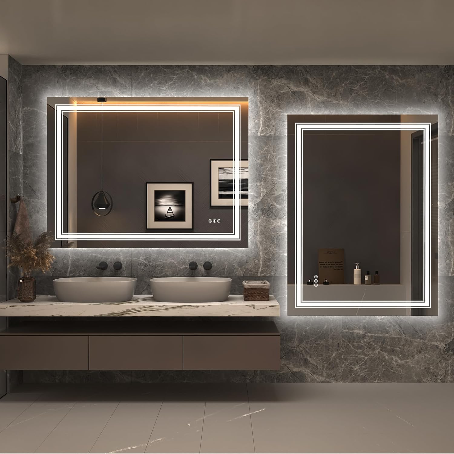 48x36 Led Lighed Bathroom Mirror for Wall, Large Dimmable Vanity Mirror with Lights, Anti-Fog, Shatterproof, Memory， ETL Listed (Backlit and Front Lighted)