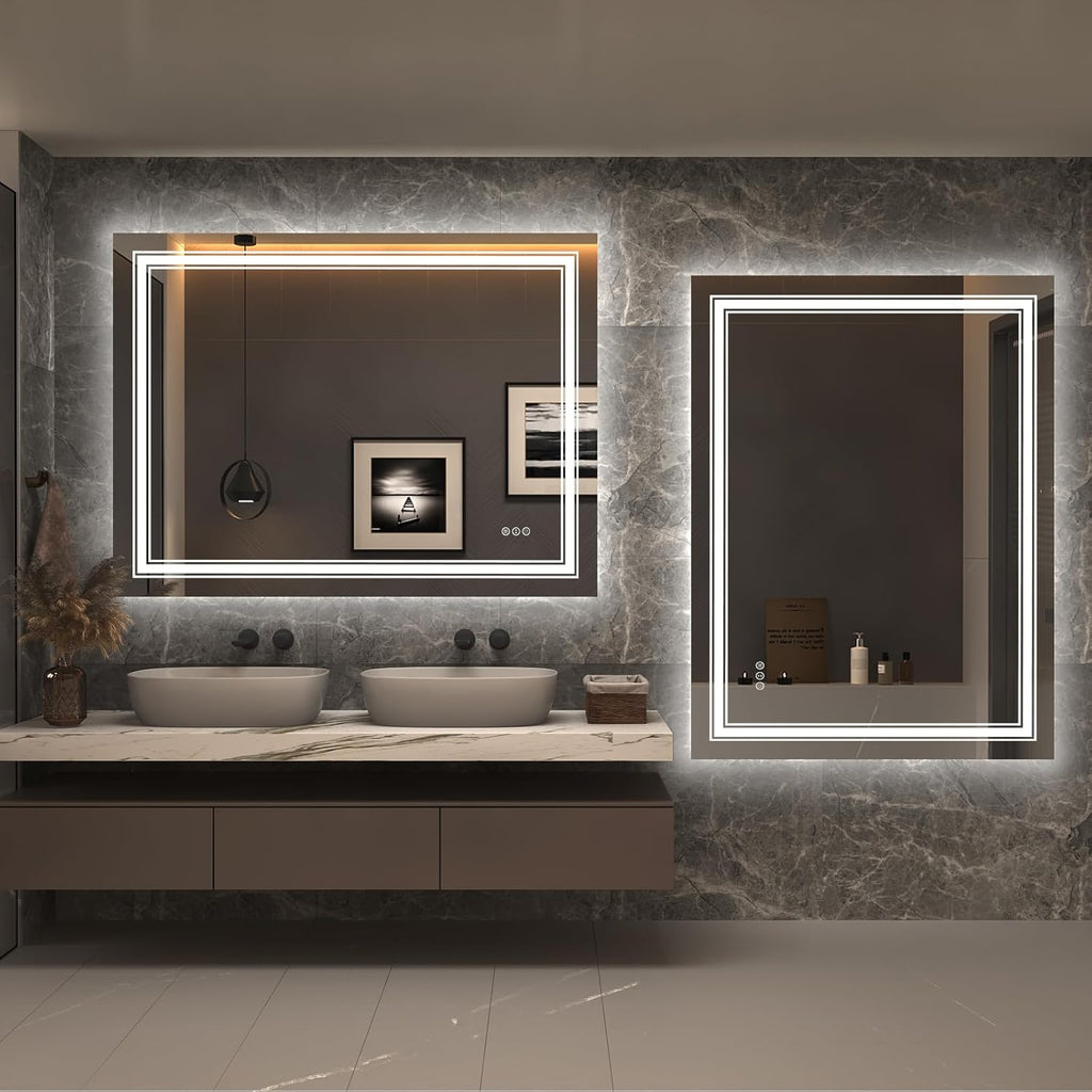 44x36 LED Bathroom Mirror, Lighted Mirror for Bathroom Wall, Backlit and Front lit, Dimmable, Anti-Fog, Shatterpoof, Memory (Horizontal/Vertical)