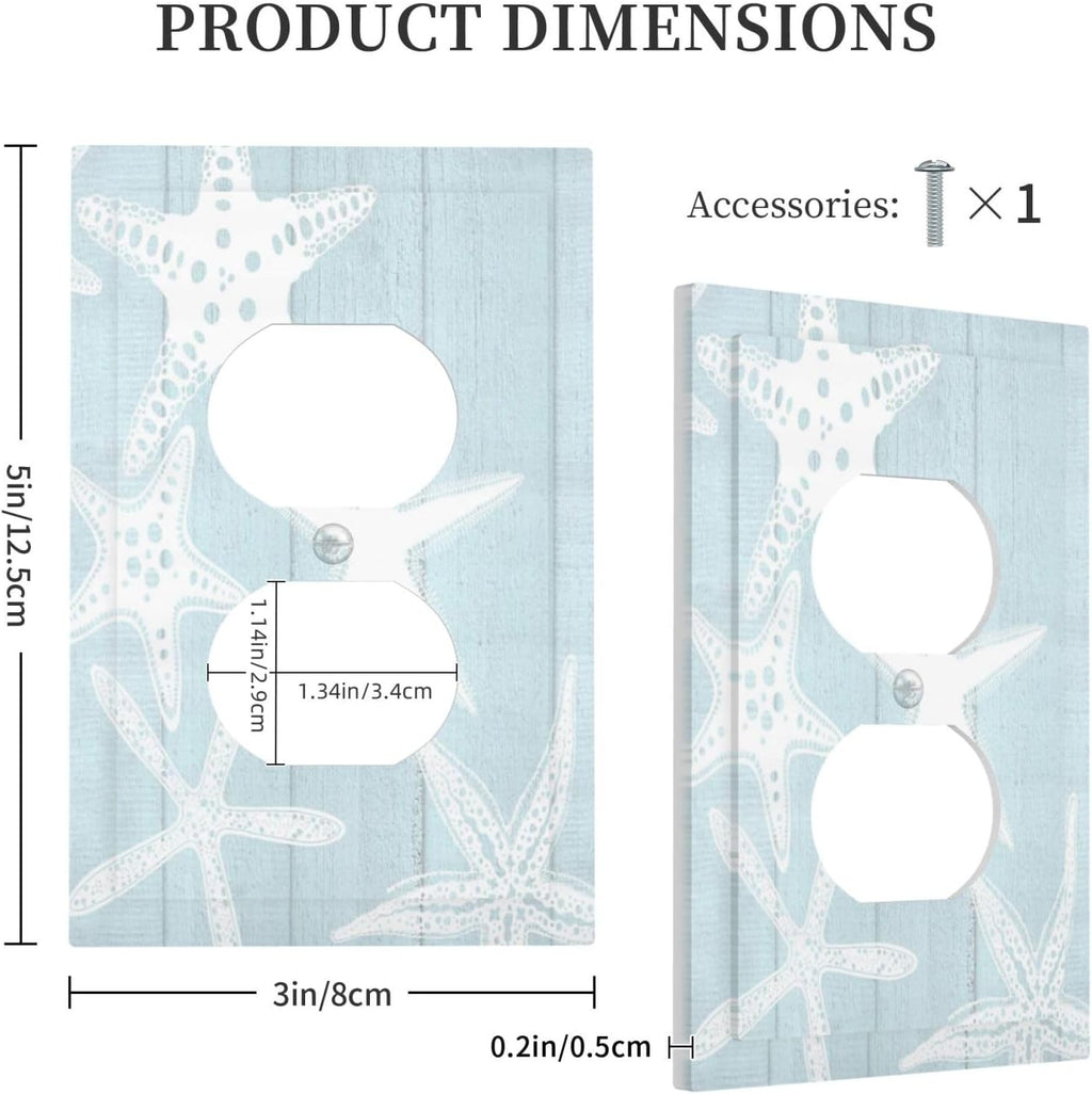 Beach Starfish Vintage Wood Rustic Country Ocean Outlet Covers 1 Gang Duplex Light Switch Cover Decorative Switch Plates Electrical Receptacle Faceplate Wall Plate for Farmhouse Kids Room Decor